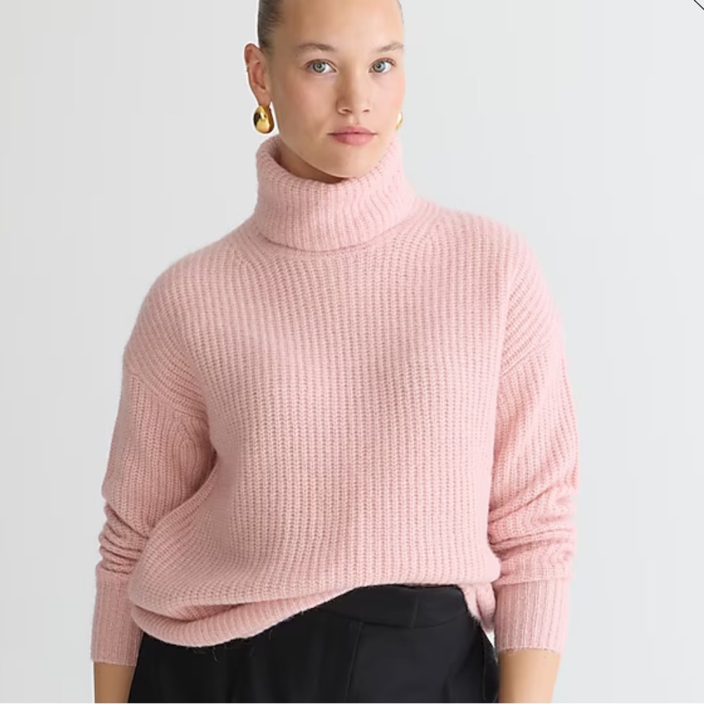 J Crew Relaxed turtleneck sweater WAFFLE brushed yarn BV379 XS HEATHER SOFT PINK